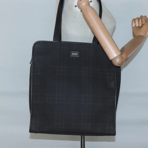 BURBERRY Nova Check Tote Bag PVC Black Auth th6087 - Picture 14 of 16